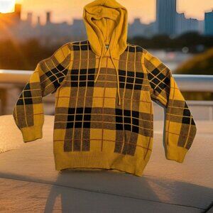 American Rag Buffalo Plaid Hooded Sweater Men's Sz L Mustard Black